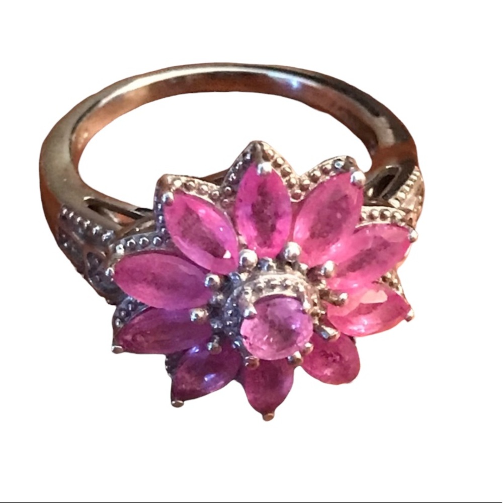 PINK SAPPHIRE FLORAL RING Size 8